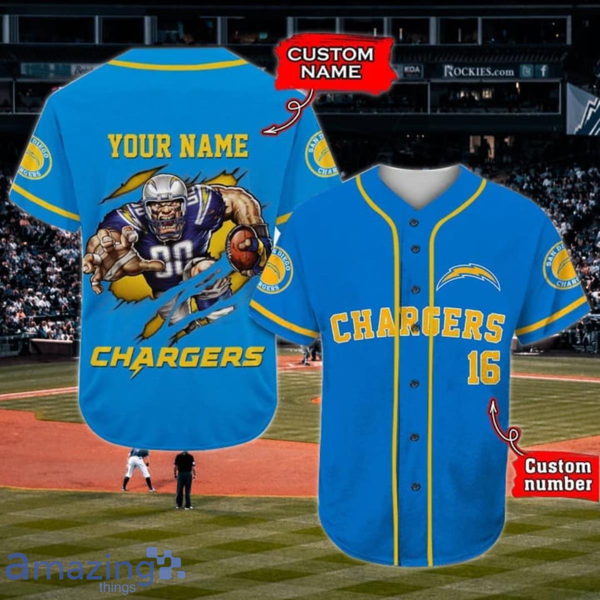 Los Angeles Chargers Custom Name And Number Baseball Jersey NFL Shirt Fan  Gifts