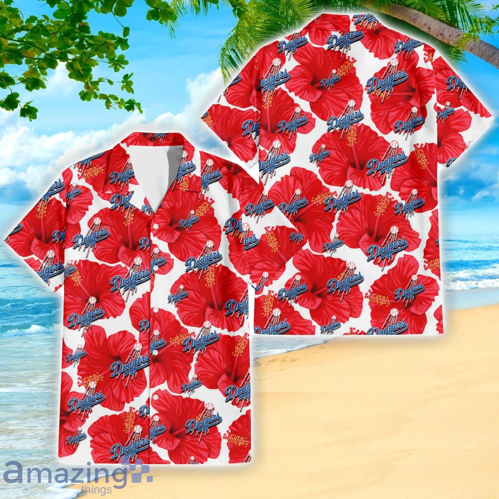 Los Angeles Dodgers Big Red Hibiscus Lover 3D Hawaiian Shirt Summer Gift For Fans Product Photo 1 Los Angeles Dodgers Big Red Hibiscus Lover 3D Hawaiian Shirt Summer Gift For Fans Product Photo 1