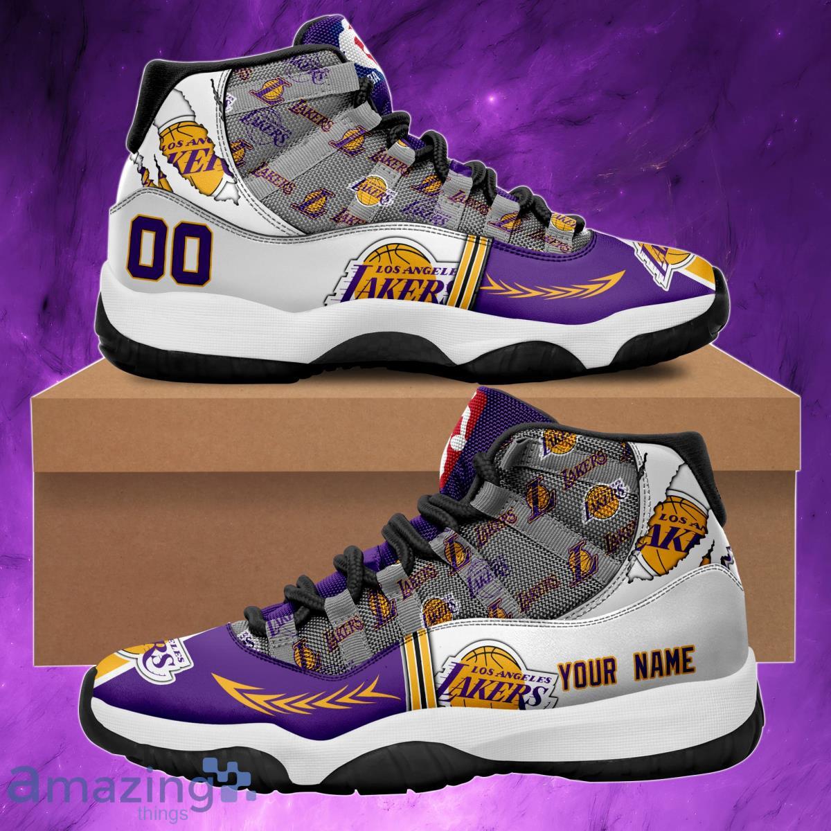 Basketball Sneakers Custom Name NBA LA Lakers Sport Team Air Jordan 13  Shoes For Fans