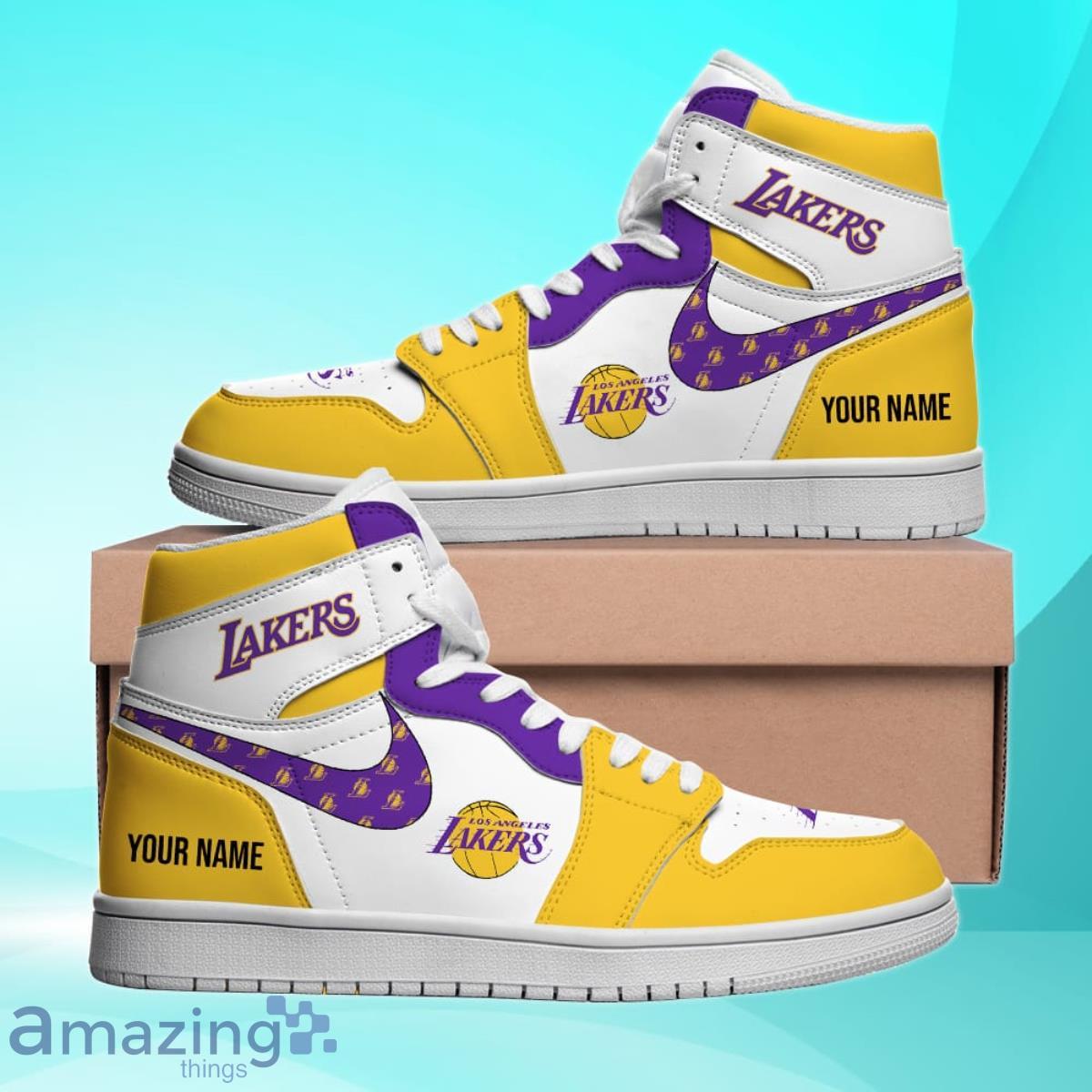 Los Angeles Lakers Personalized Name NBA Air Jordan HighTop Best Gift For Fans Product Photo 1