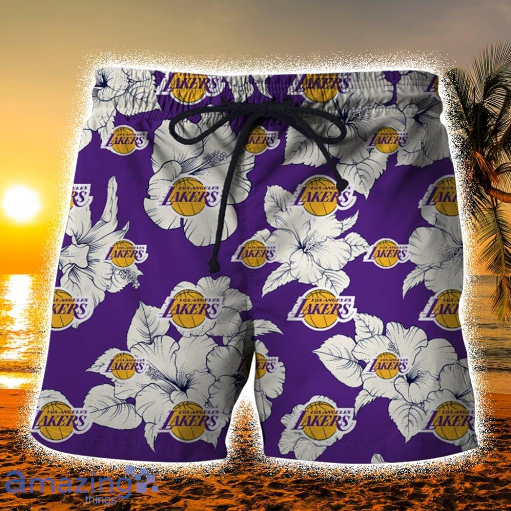 Los Angeles Lakers Tropical Floral Hibicus Hawaiian Shorts Gift For Fans