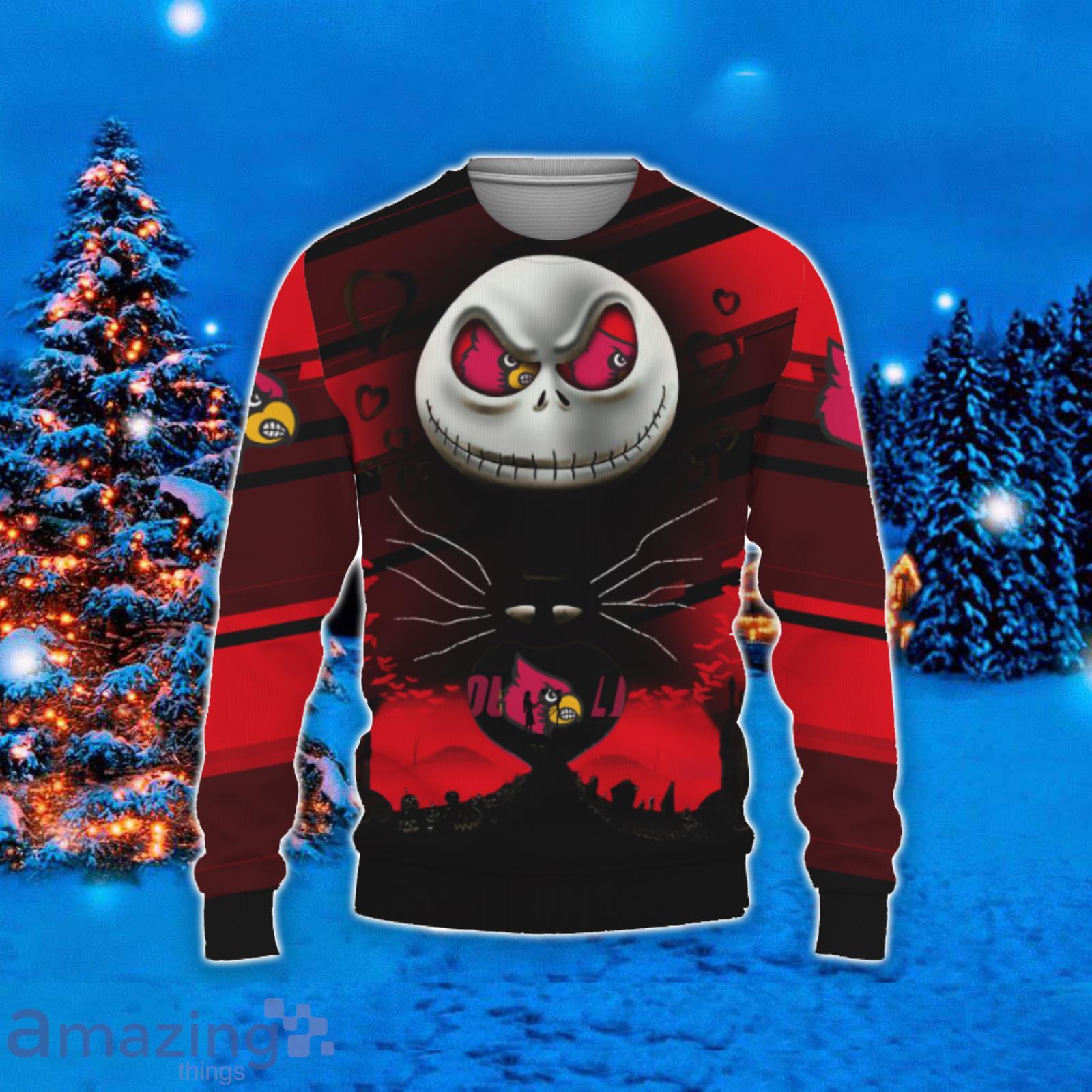 Louisville Cardinals Jack Skellington 2023 Ugly Christmas Sweater Product Photo 1