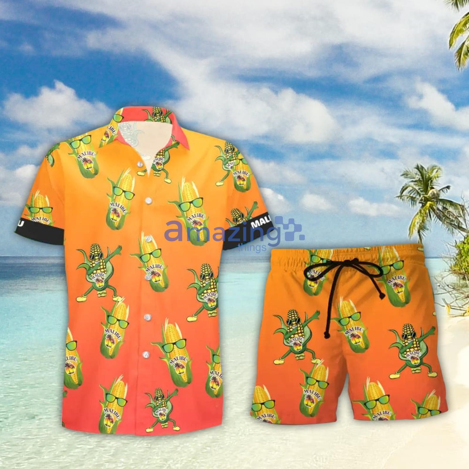 Malibu Rum Funy Corn Aloha Hawaiian Shirt And Shorts Summer Gift Product Photo 1