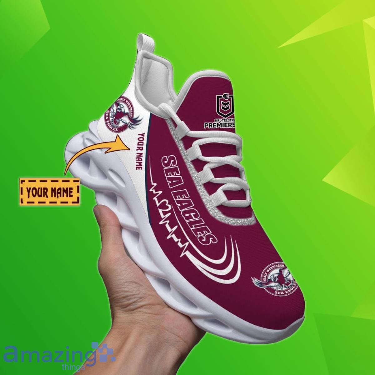 Manly Warringah Sea Eagles Personalized Name NRL Heart Beat Max Soul Shoes Style Gift Product Photo 1