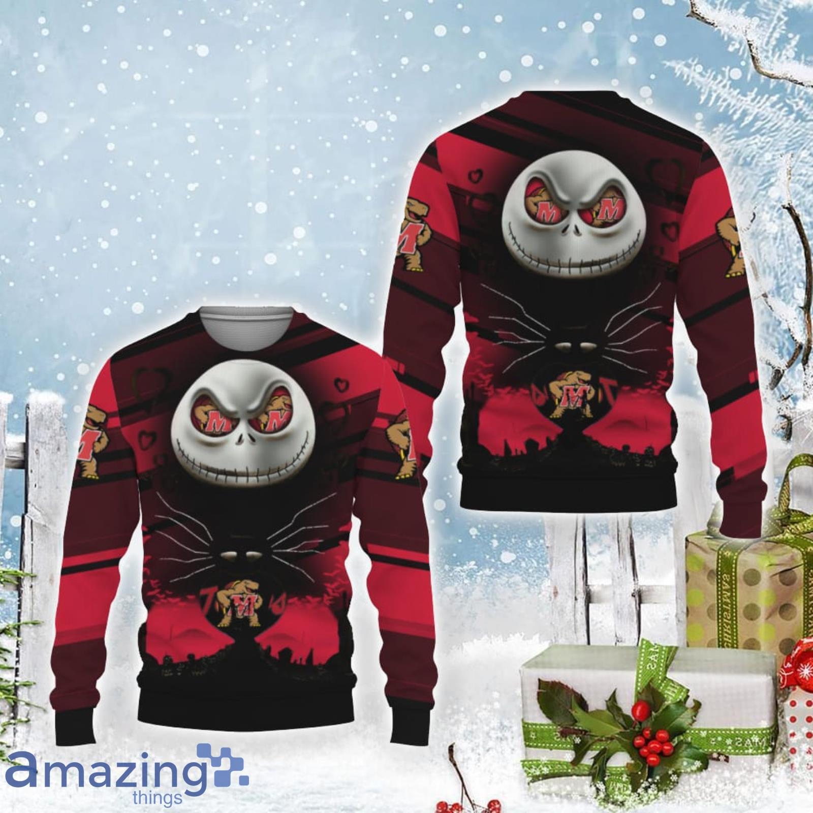 Maryland Terrapins Jack Skellington 2023 Ugly Christmas Sweater Product Photo 1