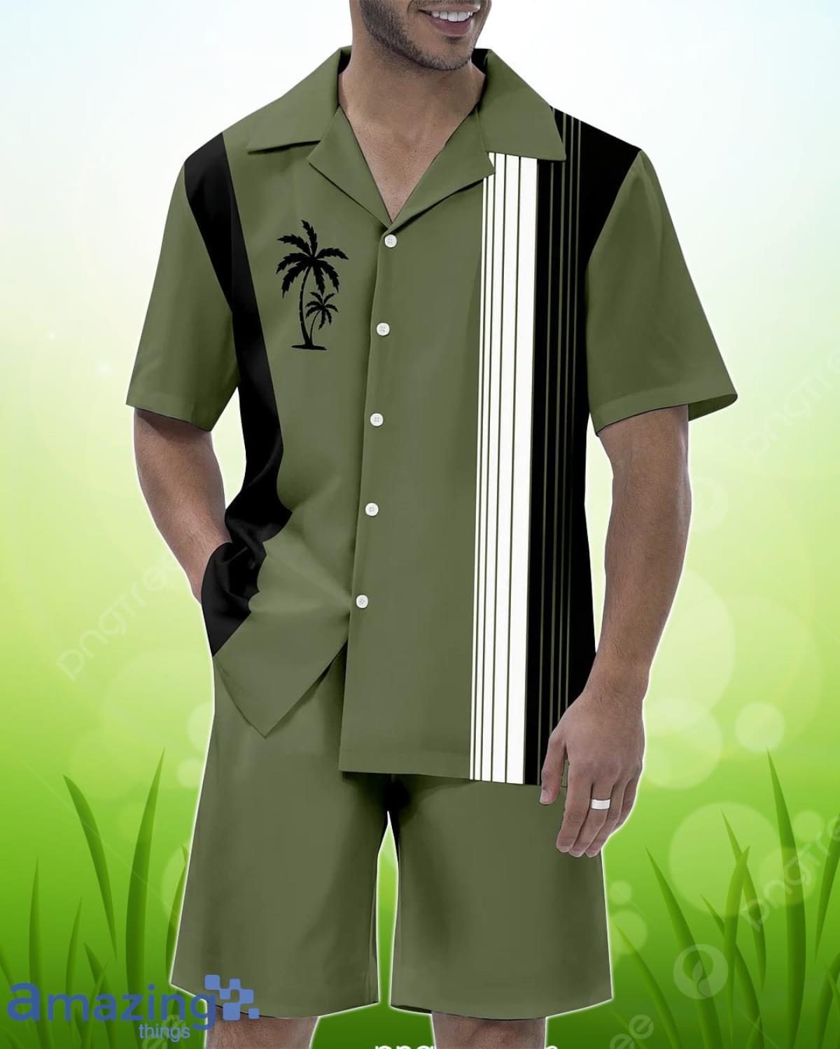 Men’s Casual Vacation Hawaiian Cuban Collar Short Sleeve Shirt Set Product Photo 1