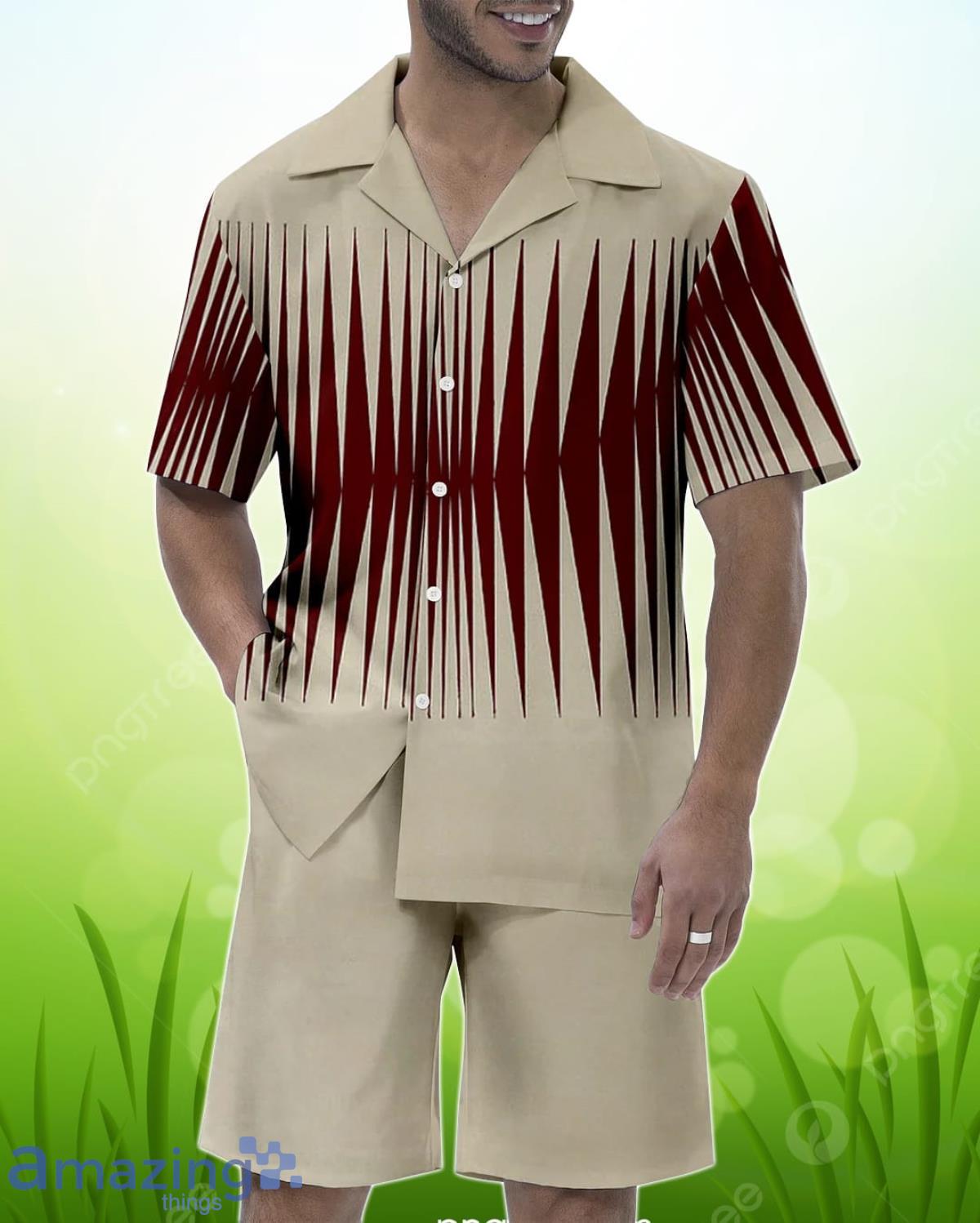 Men’s Colorblock Geometric Hawaiian Cuban Collar Short Sleeve Shirt Set Product Photo 1