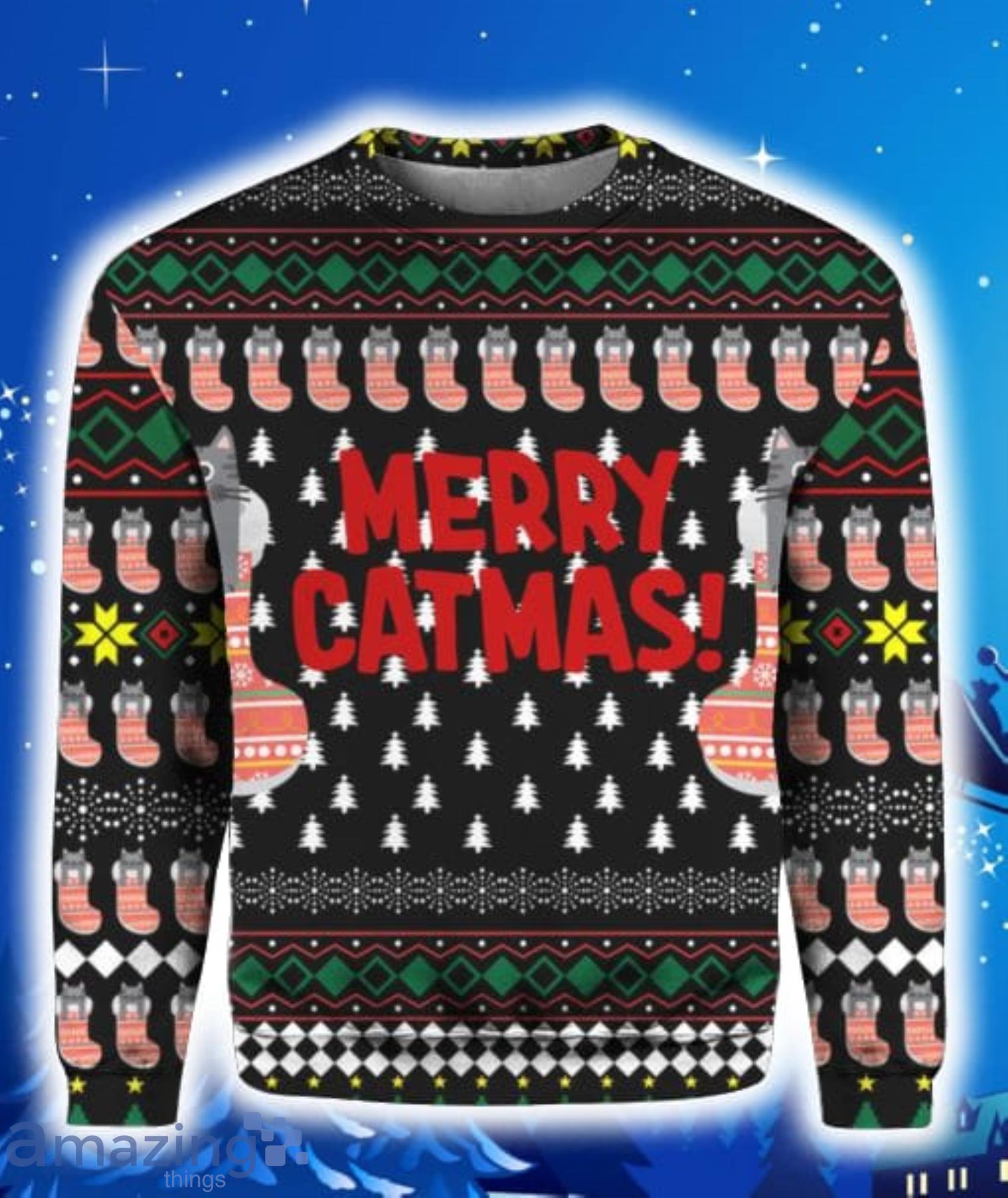 Merry Catmas Funny All Over Print 3D Hoodie, T-Shirt, Christmas Sweater Product Photo 1