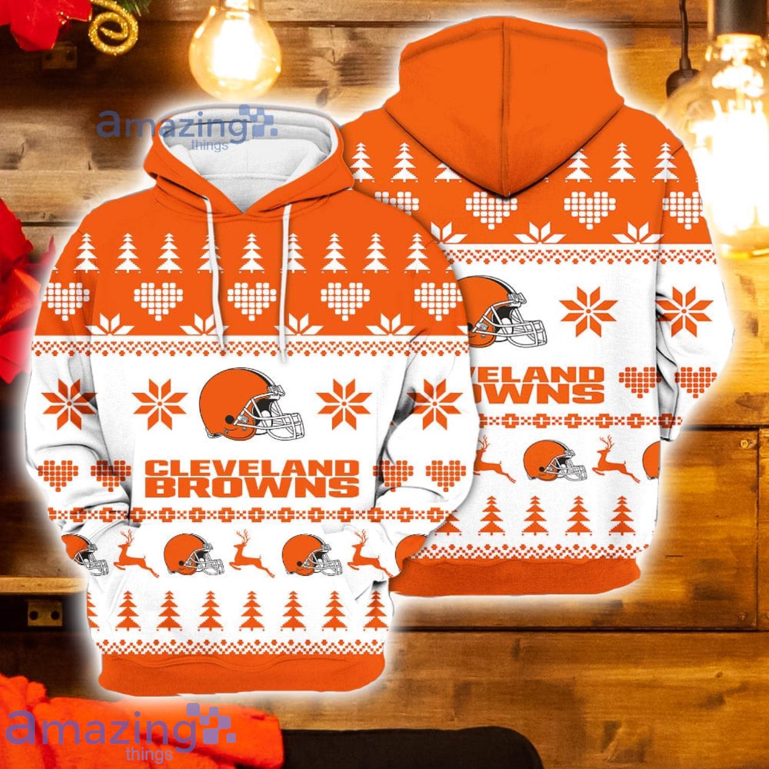 Merry Christmas 2023 Heart Pattern Cleveland Browns New Trends 3D Hoodie  Christmas Gift For Men And Women