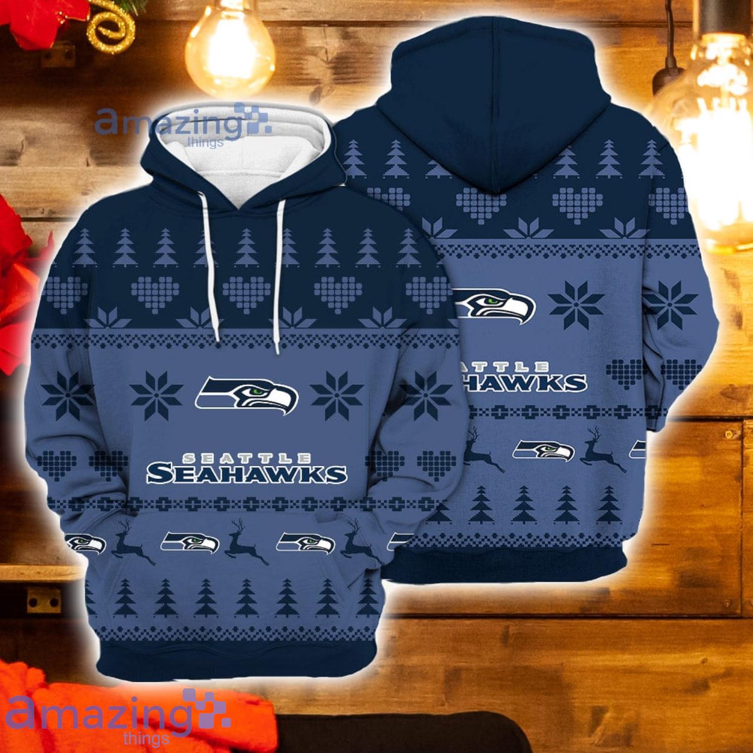 Merry Christmas 2023 Heart Pattern Seattle Seahawks New Trends 3D Hoodie  Christmas Gift For Men And Women