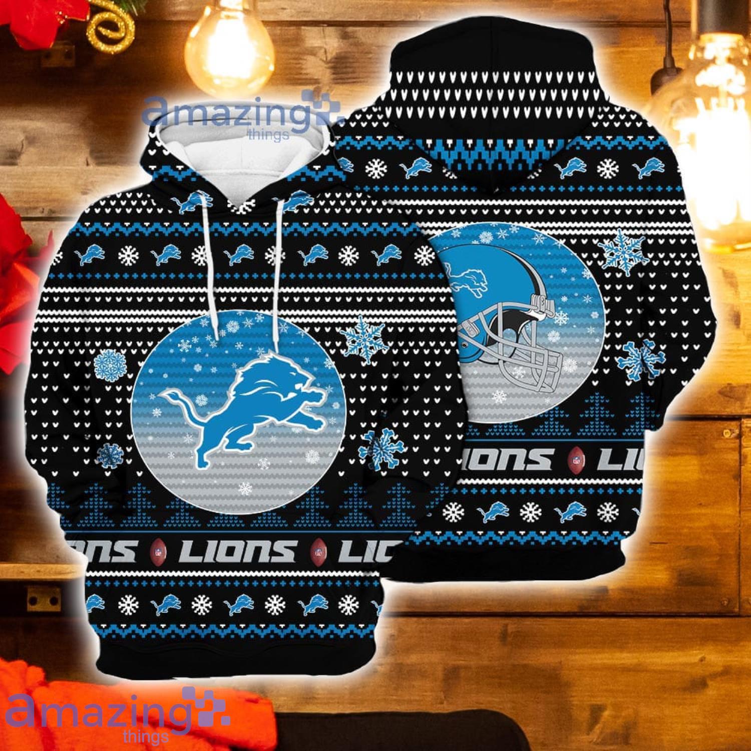 Detroit Lions Christmas Jumper Graphic Crew Sweatshirt - Mens