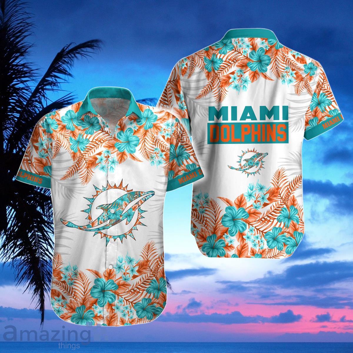 Miami Dolphins Mens Casual Button Down Blouse Summer Beach Short