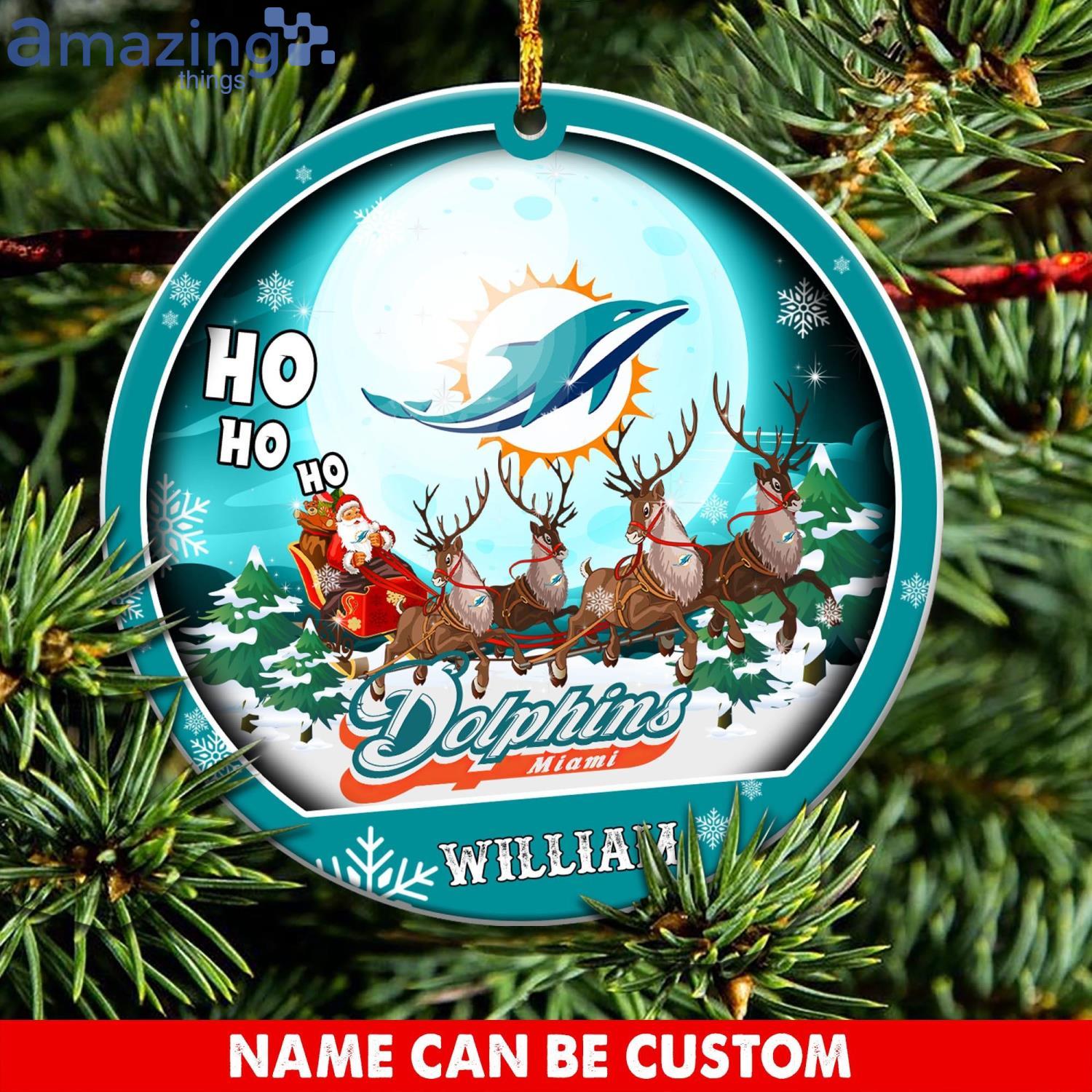 Miami Dolphins Ho Ho Ho Santa's Reindeer NFL Christmas Ornaments Custom Name