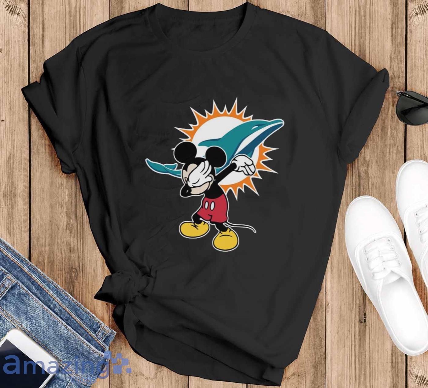 Miami Dolphins NFL Football Dabbing Mickey Disney Sports T Shirt For Men And Women - Black T-Shirt