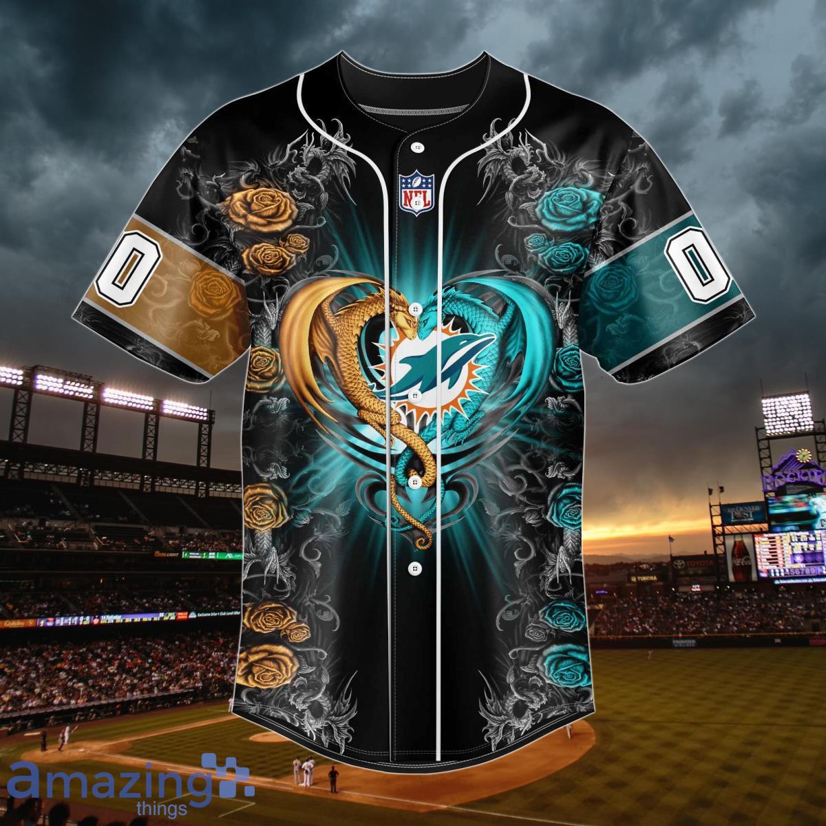 Miami Dolphins Personalized Name And Number NFL 3D Baseball Jersey Shirt  For Fans