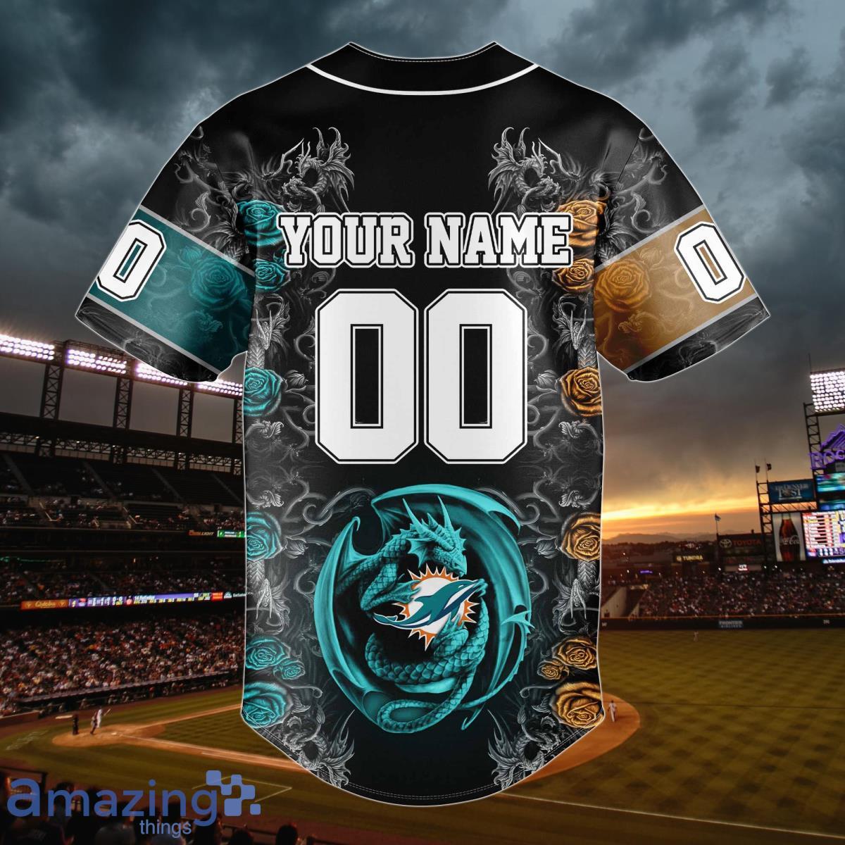 Miami Dolphins NFL Custom Name Baseball Jersey Shirt Gift For Men