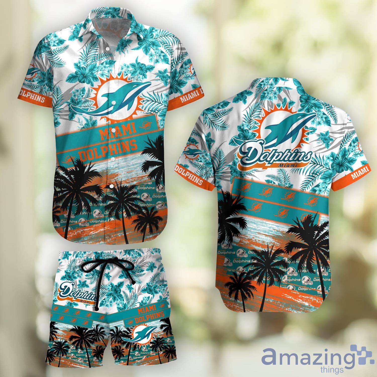 Miami Dolphins Tropical Hibiscus Coconut Pattern Hawaiian Shirt And Shorts  Summer Gift