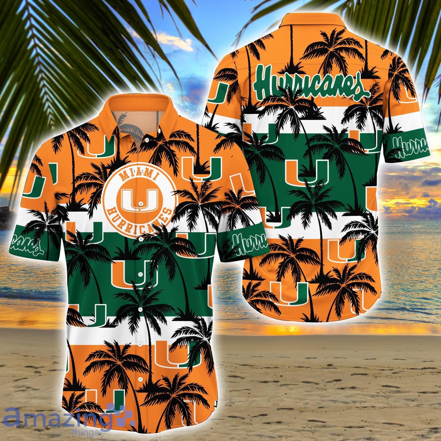 Miami Hurricanes All Over Print Logo And Coconut Trending Summer Gift Aloha Hawaiian Shirt Product Photo 1
