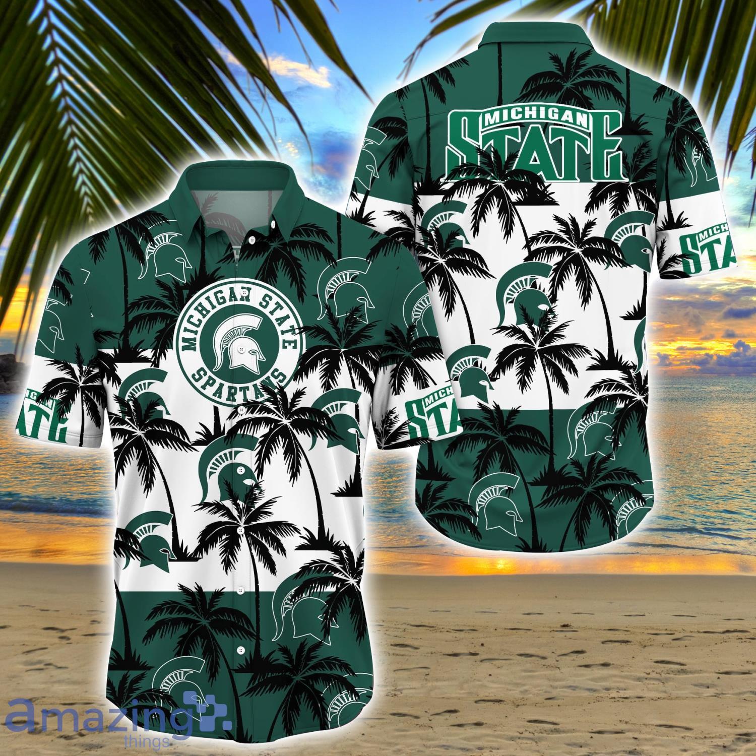 Michigan State Spartans All Over Print Logo And Coconut Trending Summer Gift Aloha Hawaiian Shirt Product Photo 1