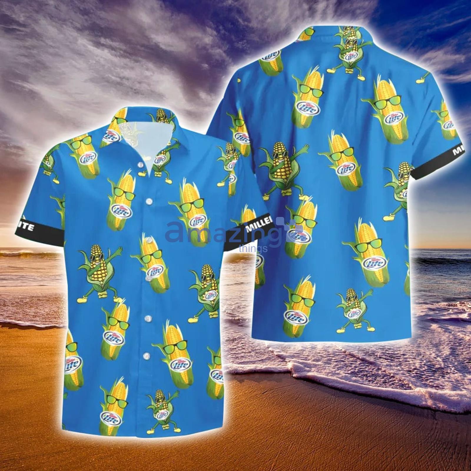 Miller Lite Funy Corn Aloha Hawaiian Shirt And Shorts Summer Gift Product Photo 1
