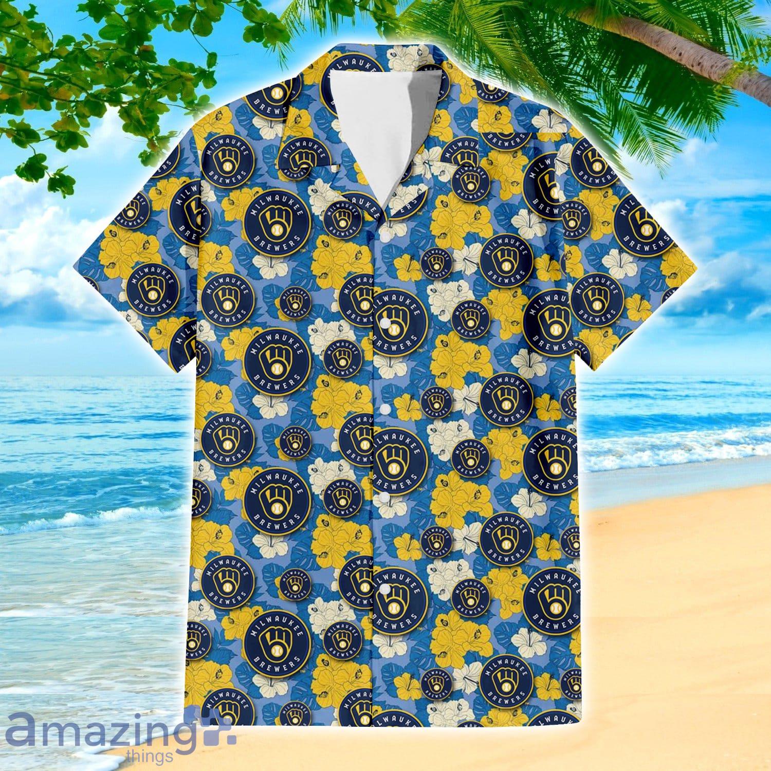 Milwaukee Brewers Yellow White Hibiscus Powder Blue Pattern 3D Hawaiian  Shirt Beach Gift - Freedomdesign