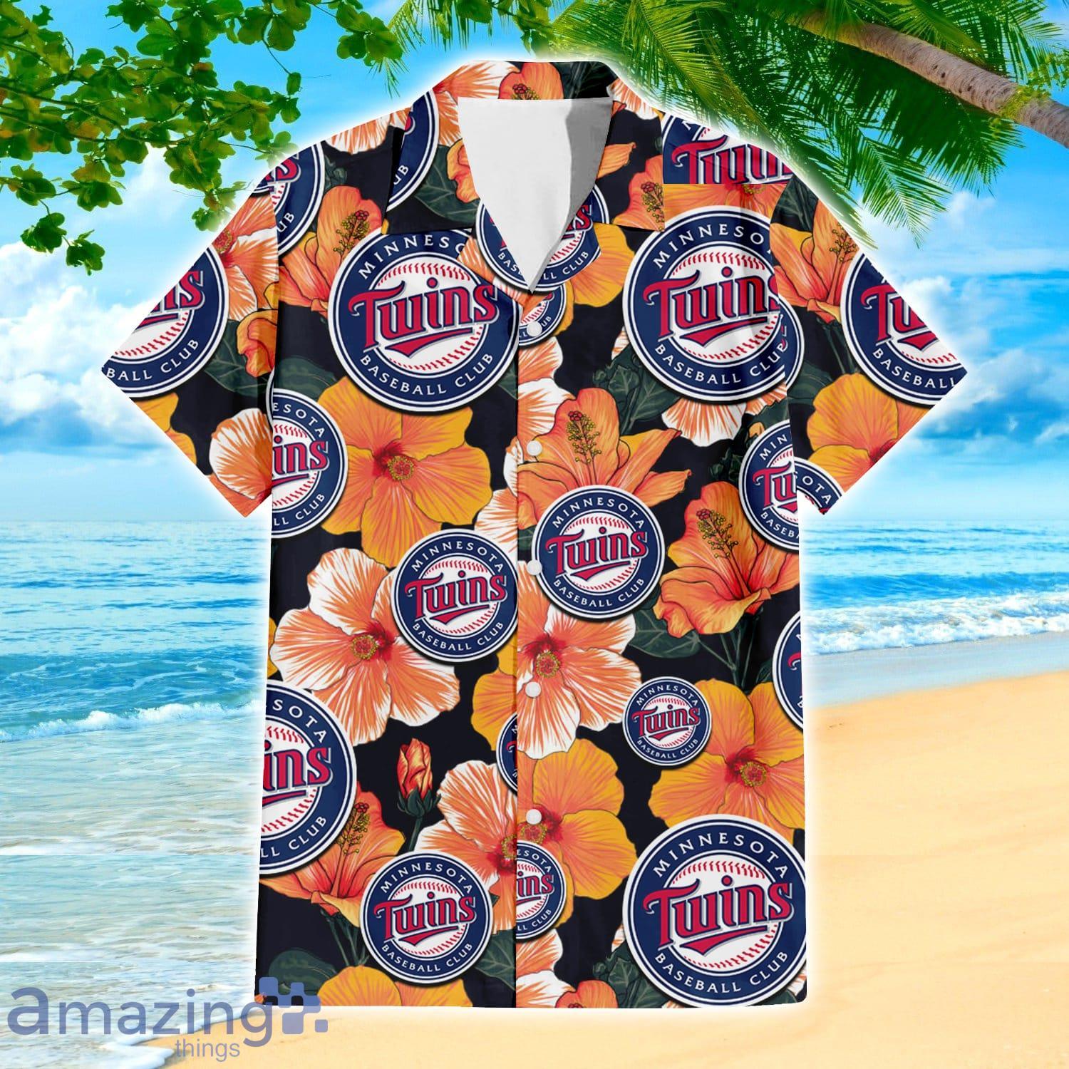Minnesota Twins Big Logo And Orange Hibiscus Hawaiian Shirt Sport Fans Gift image Minnesota Twins Big Logo And Orange Hibiscus Hawaiian Shirt Sport Fans Gift Product Photo 2