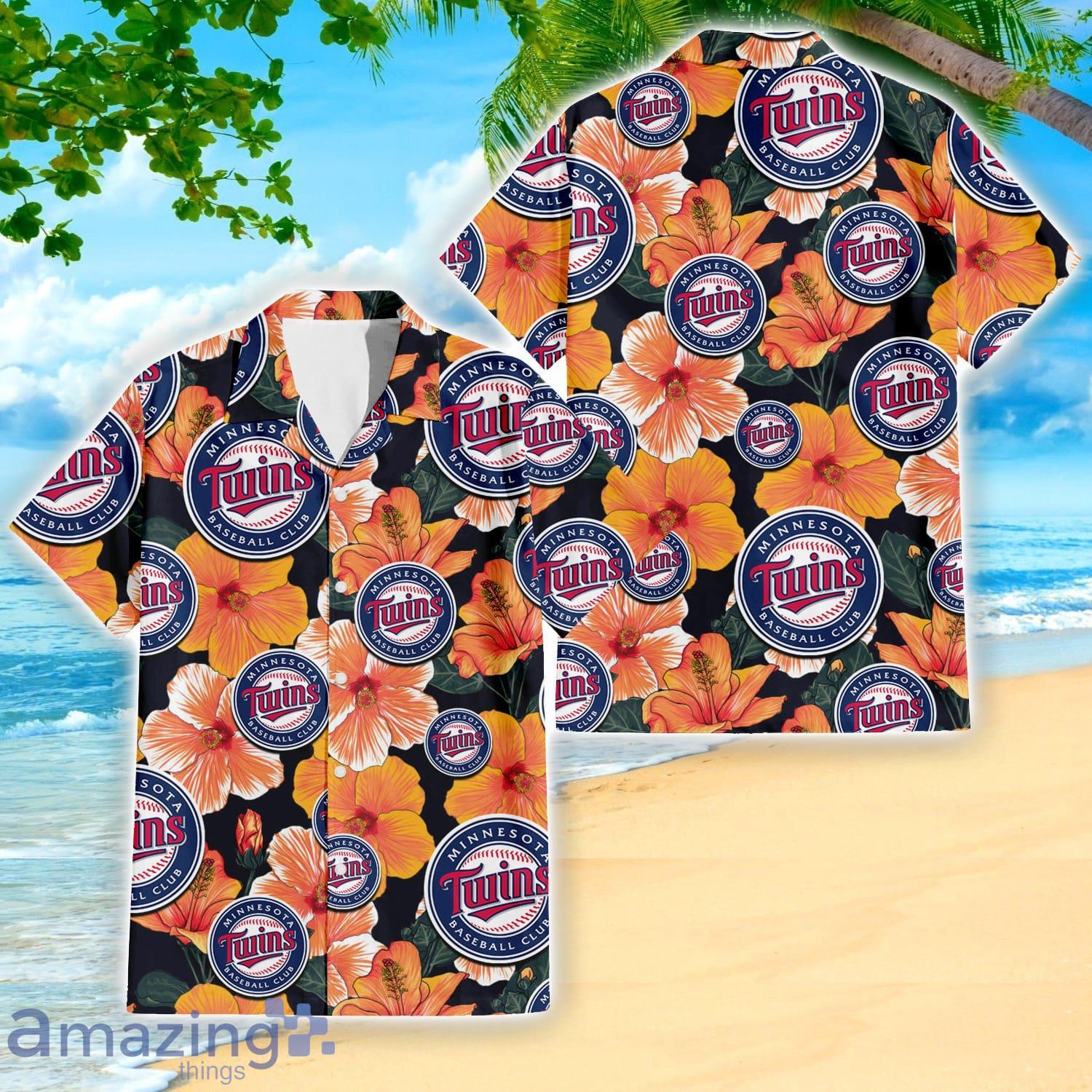 Minnesota Twins Big Logo And Orange Hibiscus Hawaiian Shirt Sport Fans Gift Product Photo 1
