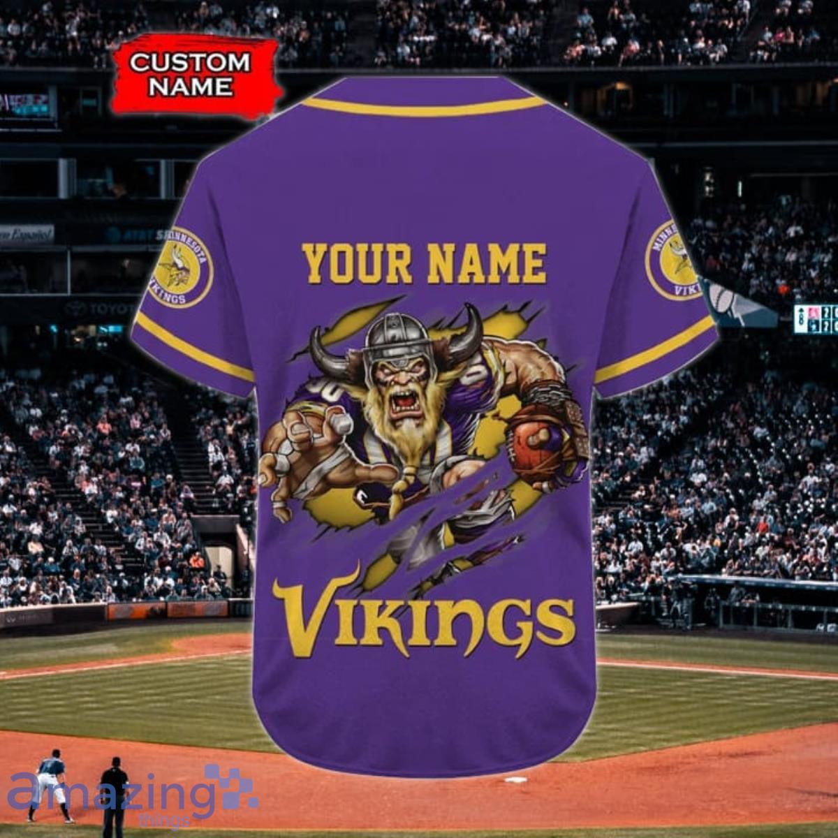 NFL Minnesota Vikings Custom Name And Number FireBall Baseball Jersey