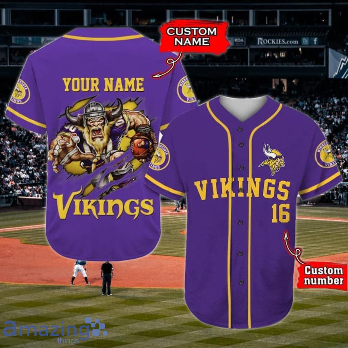 Minnesota Vikings Custom Name And Number Baseball Jersey NFL Shirt Fan Gifts