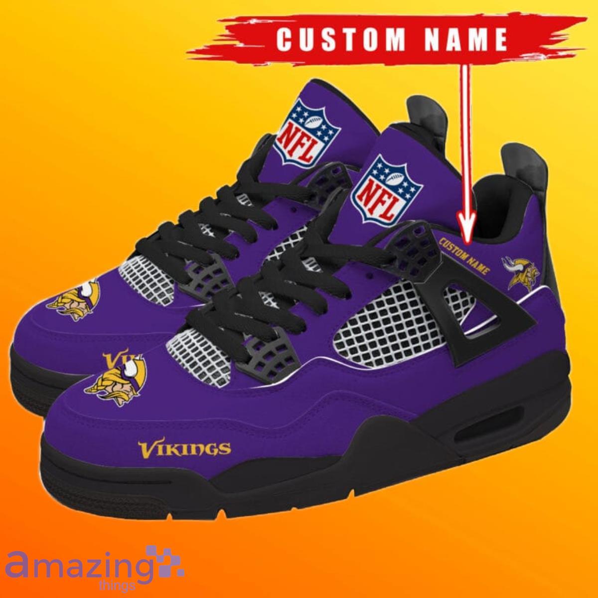 Minnesota Vikings Personalized Name NFL Air Jordan 4 Trending Sneaker  Special Gift For Fans