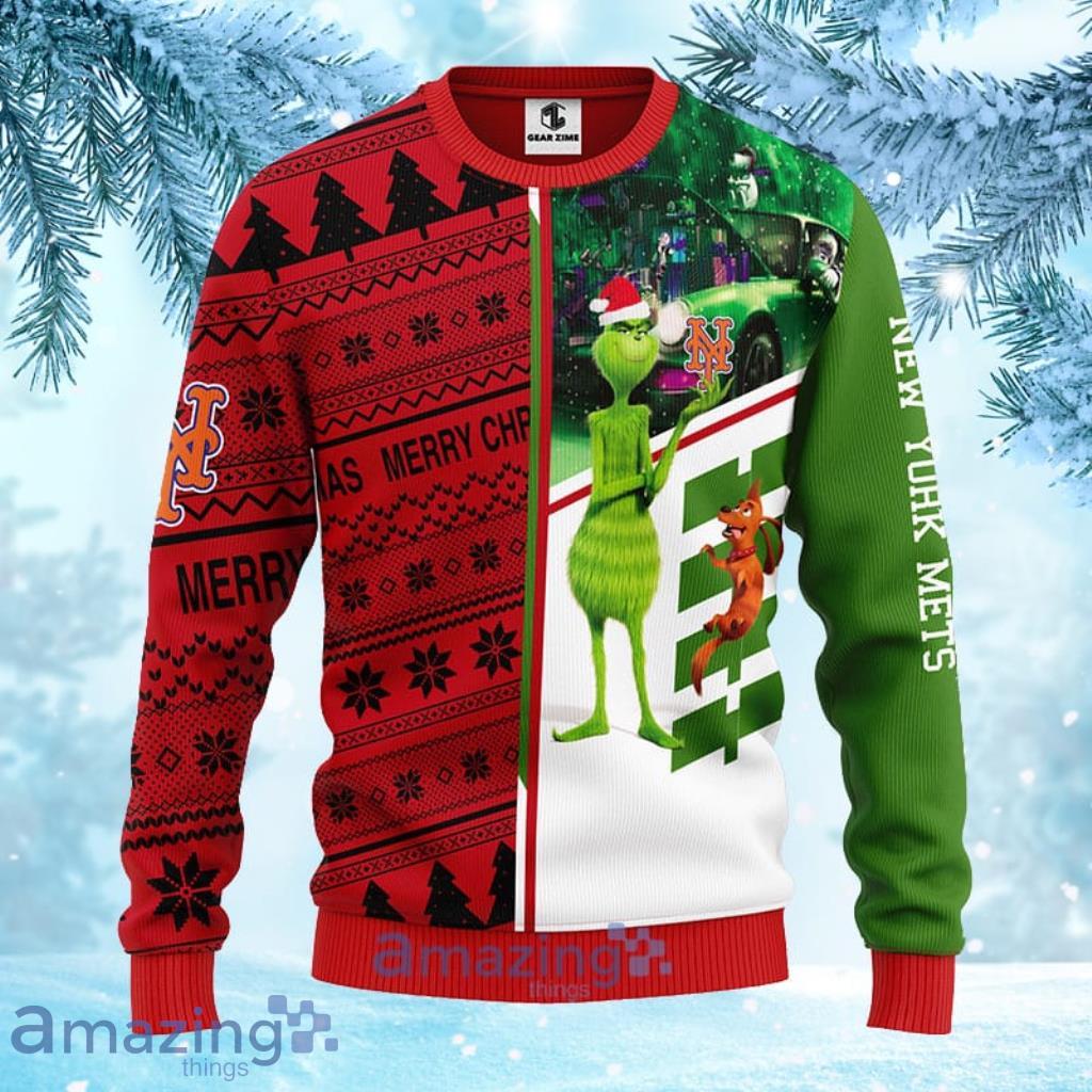 MLB New York Mets Grinch & Scooby-Doo Christmas Ugly Sweater 3D Gift For Big Fans Product Photo 1