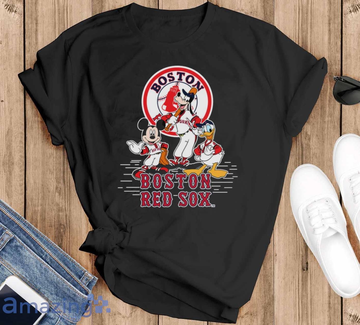 MLB Sport Fans Boston Red Sox Mickey Mouse Donald Duck Goofy Baseball T  Shirt