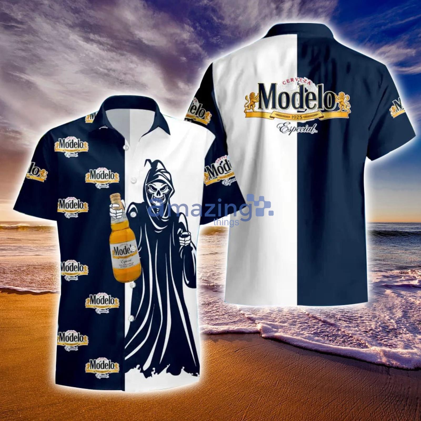 Modelo Beer Death Halloween Men And Women Hawaiian Shirt And Shorts Halloween Gift Product Photo 1