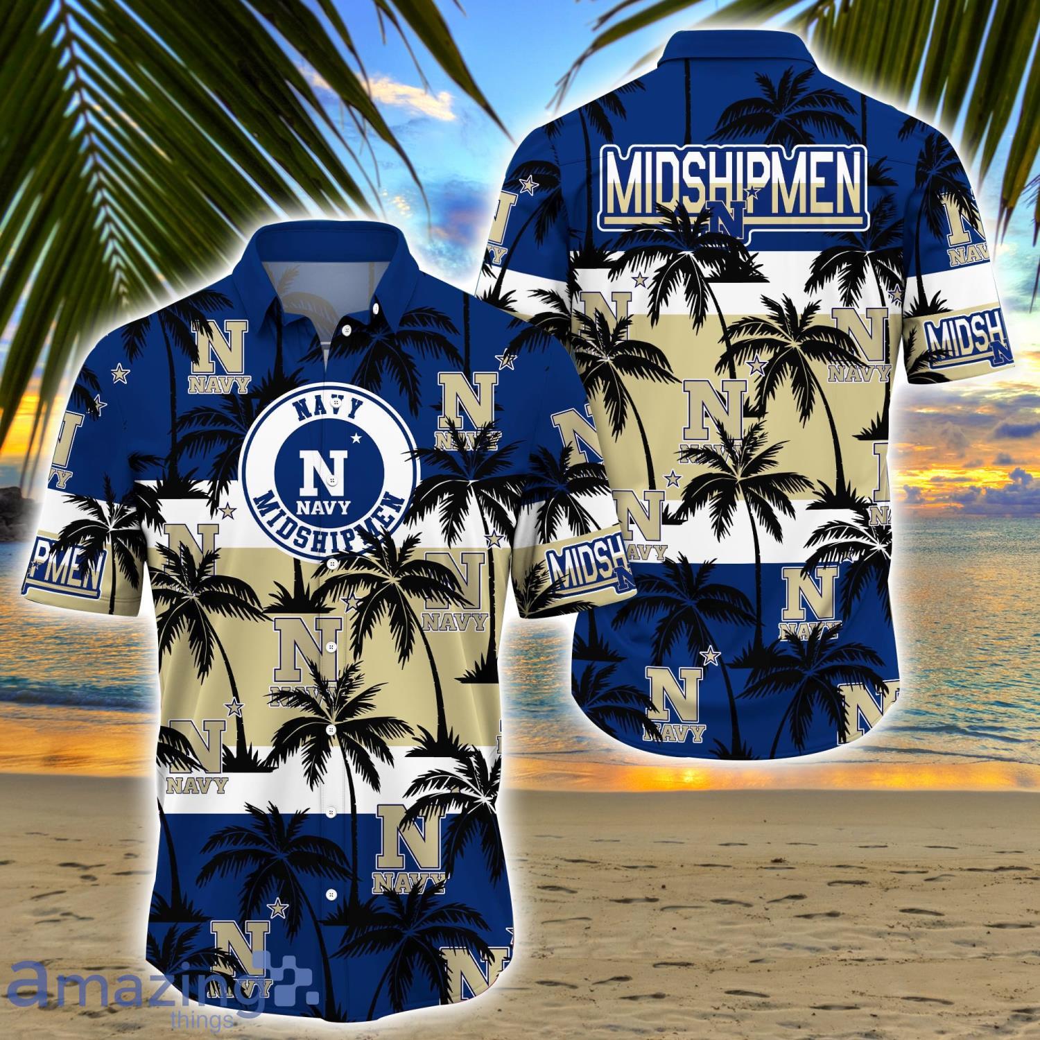 Navy Midshipmen All Over Print Logo And Coconut Trending Summer Gift Aloha Hawaiian Shirt Product Photo 1