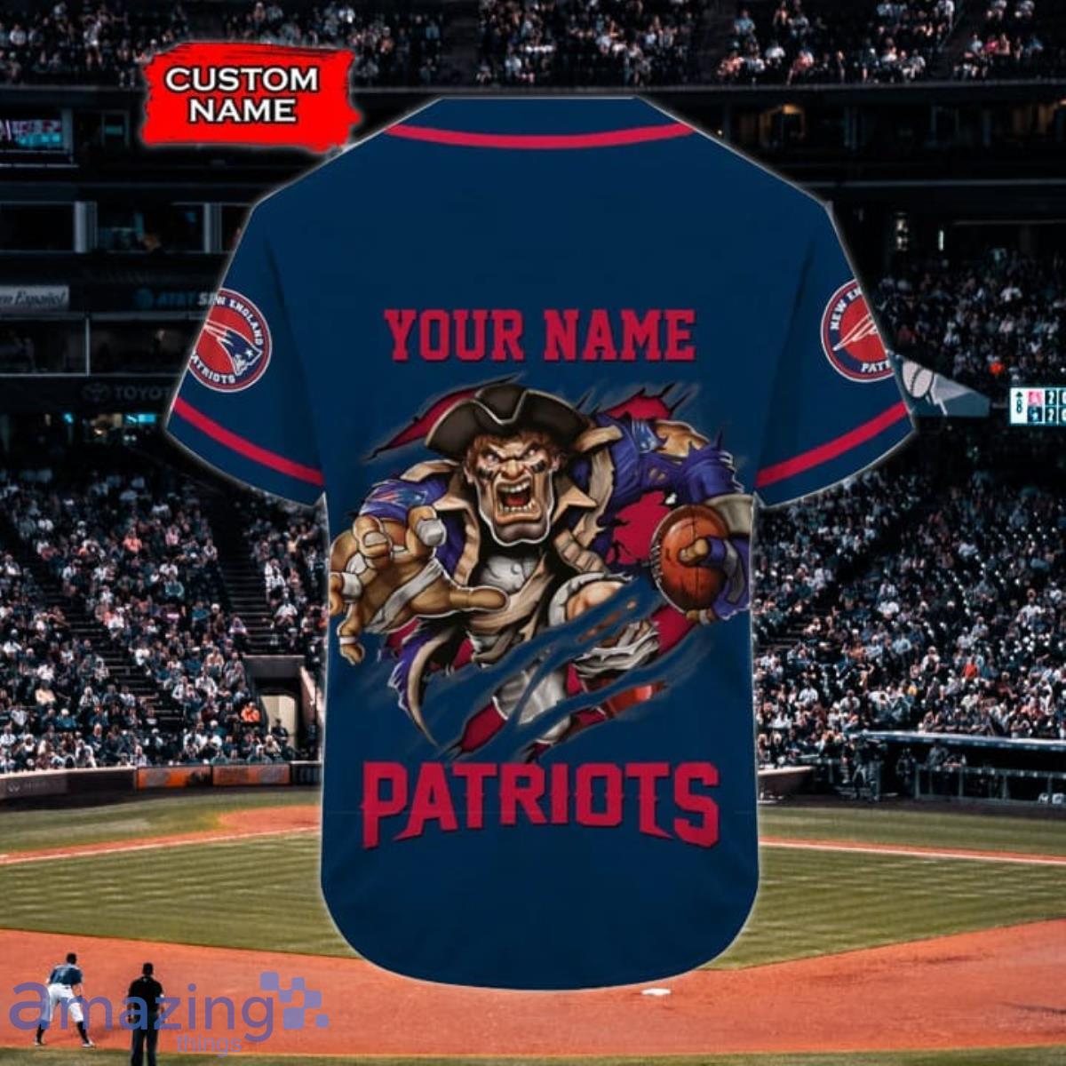 New England Patriots Custom Name And Number Baseball Jersey NFL