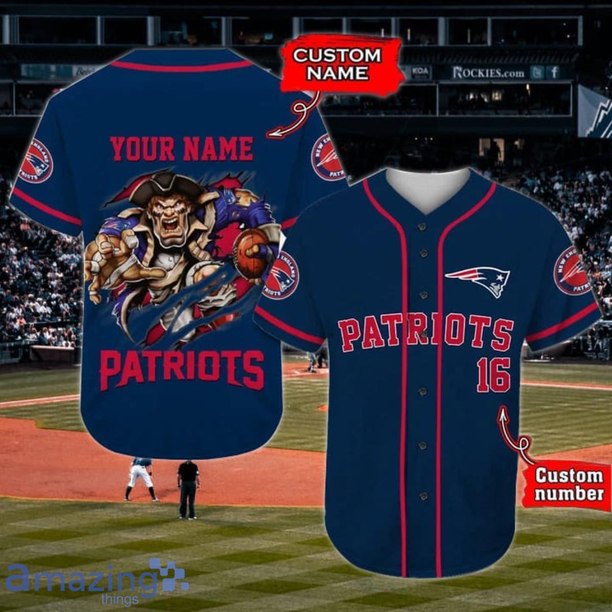 New England Patriots NFL Custom Name And Number Baseball Jersey