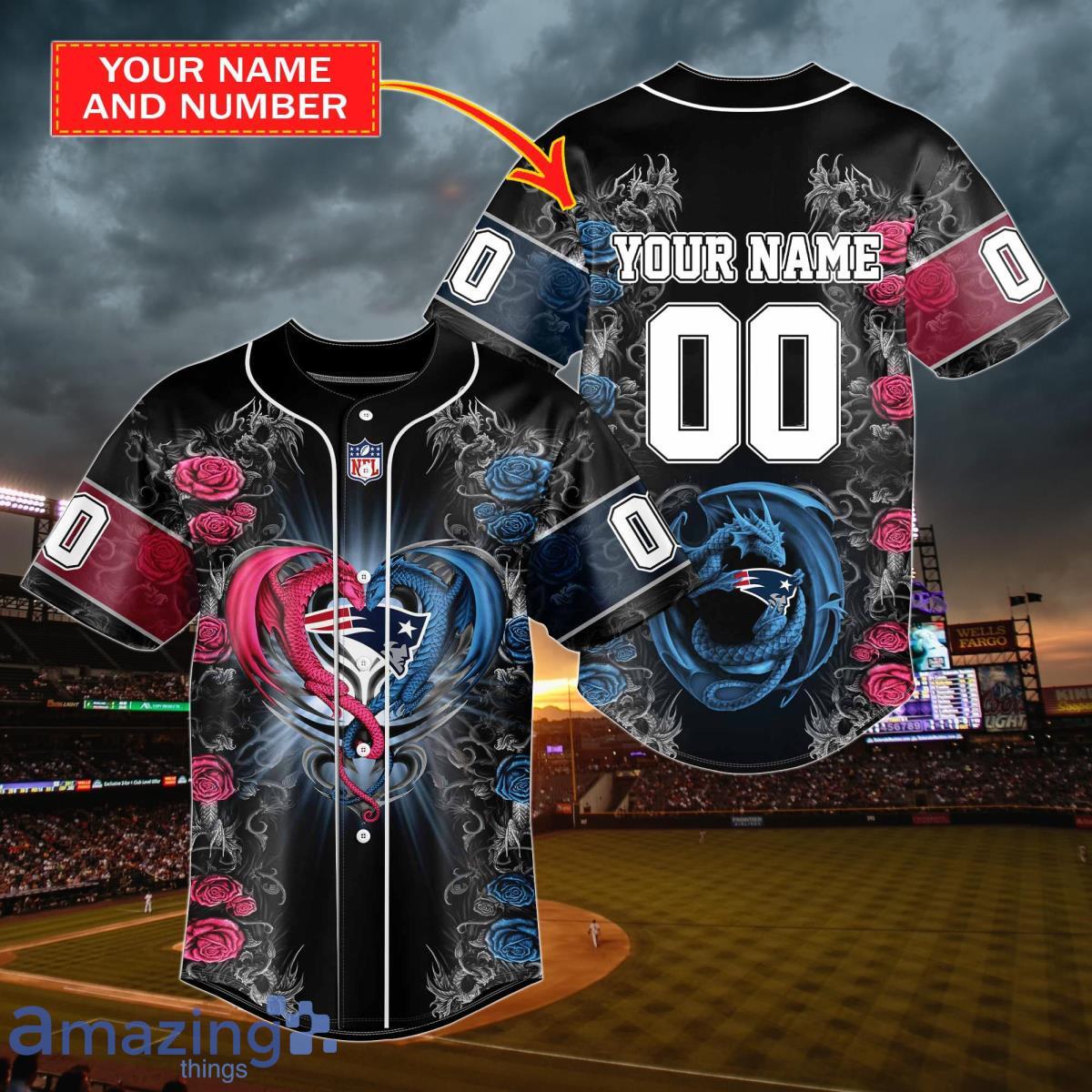 New England Patriots Personalized Name & Number NFL Dragon Baseball Shirt  Best Gift Fans