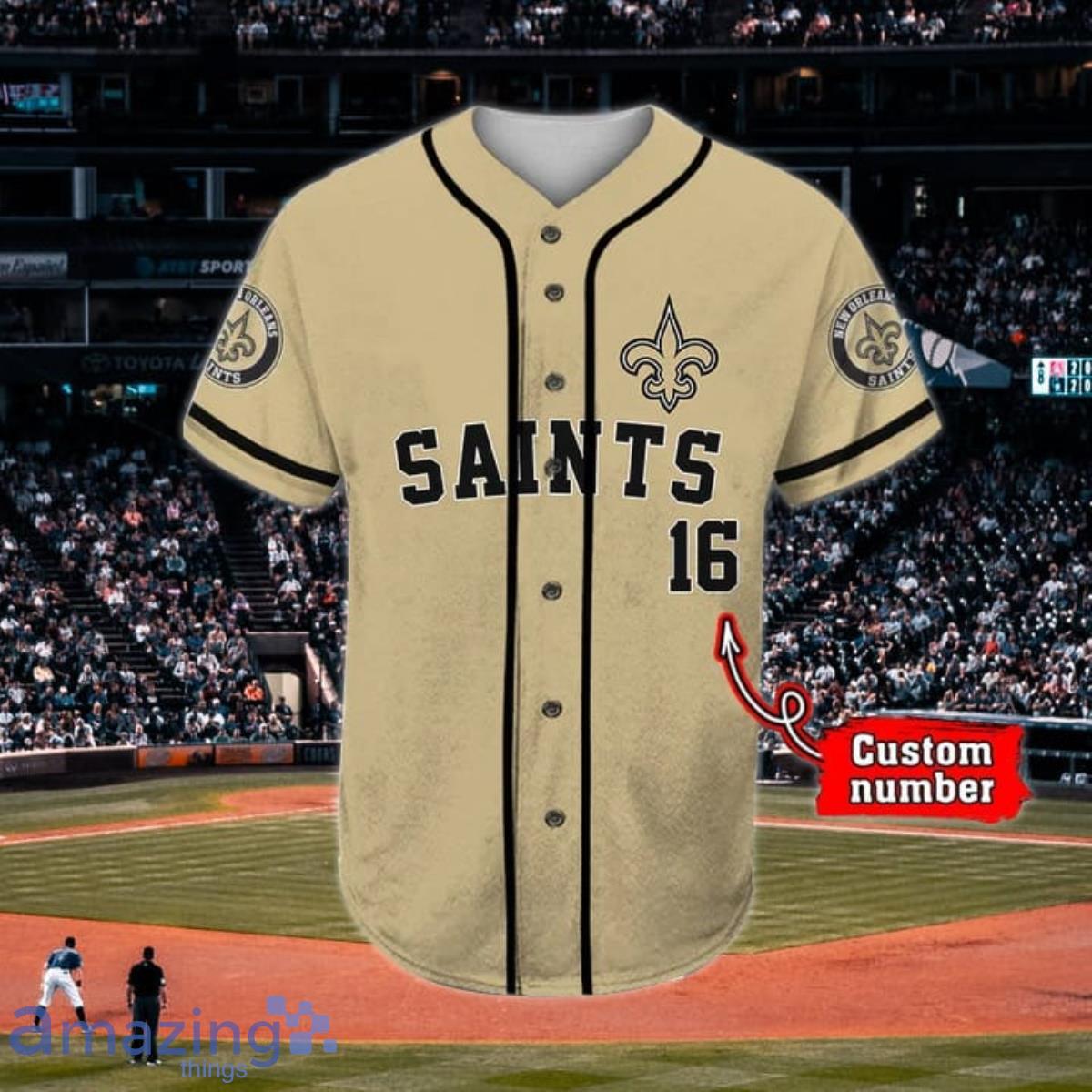 New Orleans Saints NFL Custom Name And Number Baseball Jersey Shirt For Fans