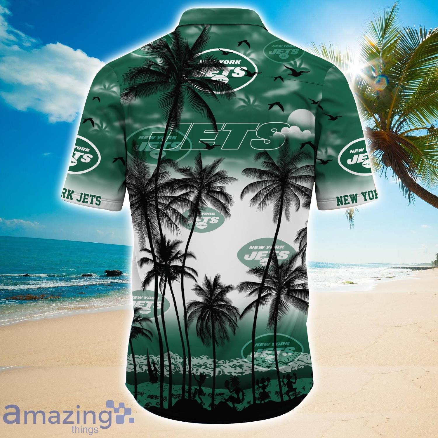 New York Jets Vintage Coconut Tree Aloha Hawaiian Shirt