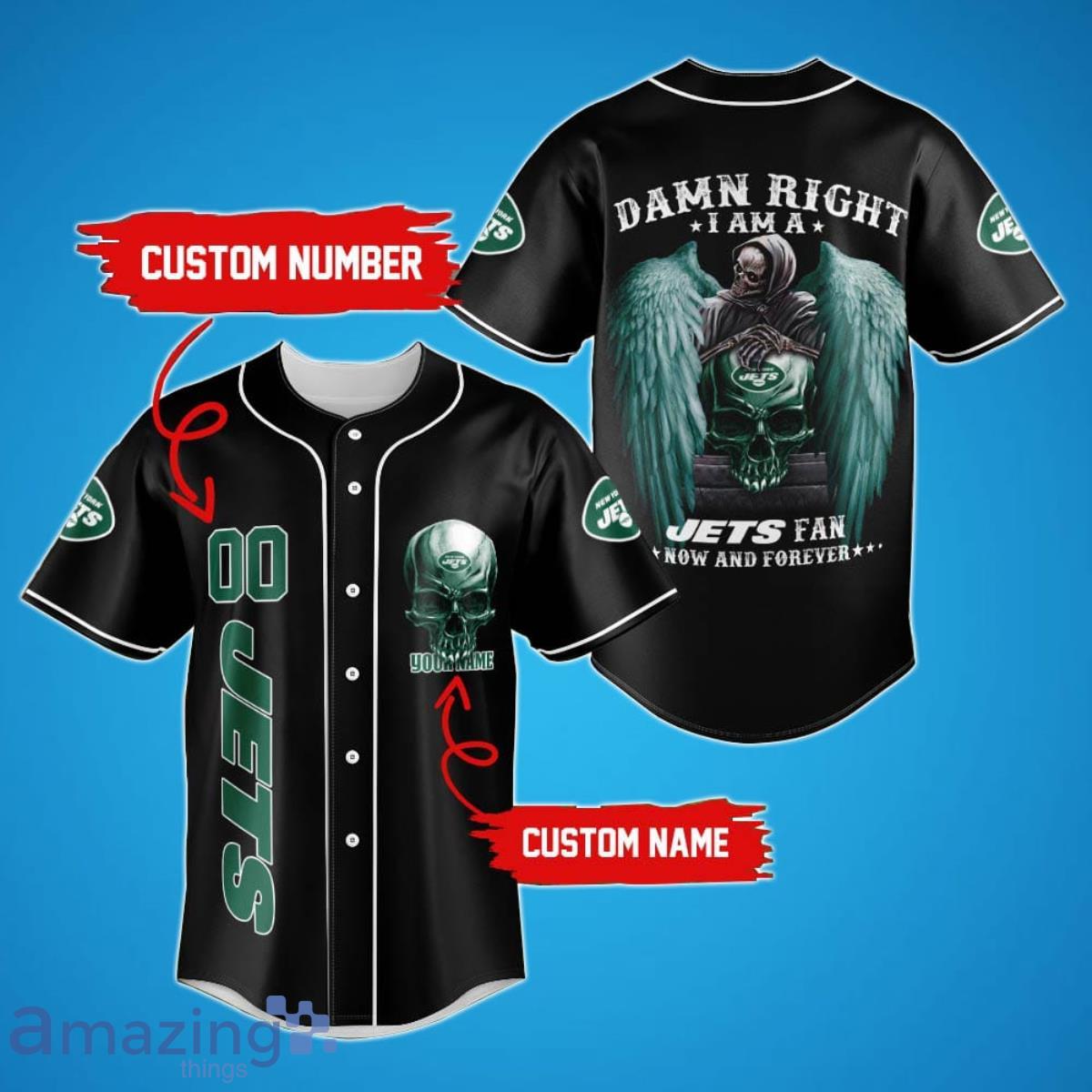 New York Jets Damn Right Skull NFL Custom Name & Number Baseball Jersey  Shirt Fans
