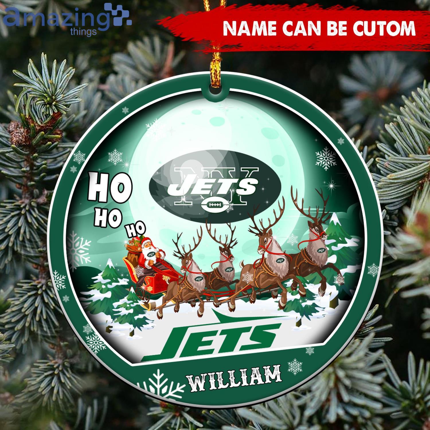 New York Jets Ho Ho Ho Santa's Reindeer NFL Christmas Ornaments Custom Name