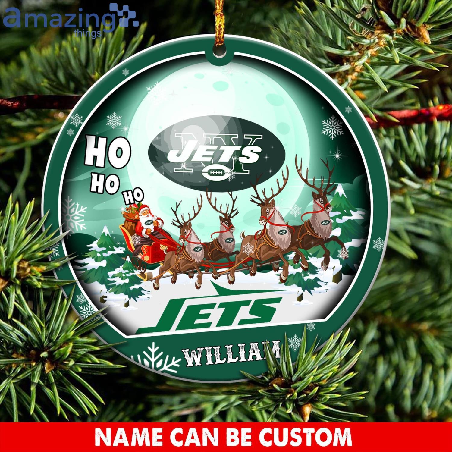 New York Jets Ho Ho Ho Santa's Reindeer NFL Christmas Ornaments Custom Name