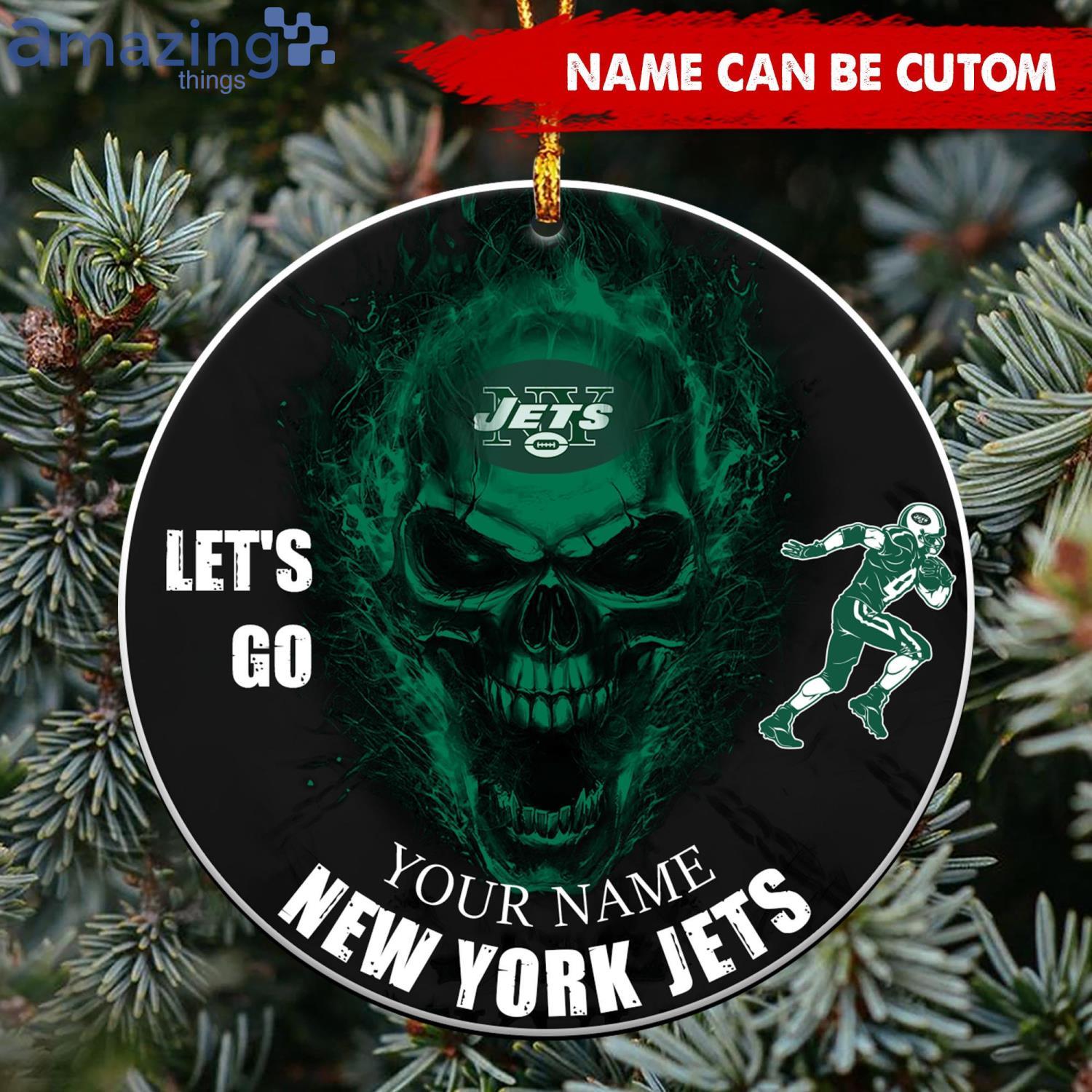 New York Jets NFL Let's Go Skull Christmas Ornament Custom Name For Fans image New York Jets NFL Lets Go Skull Christmas Ornament Custom Name For Fans Product Photo 2