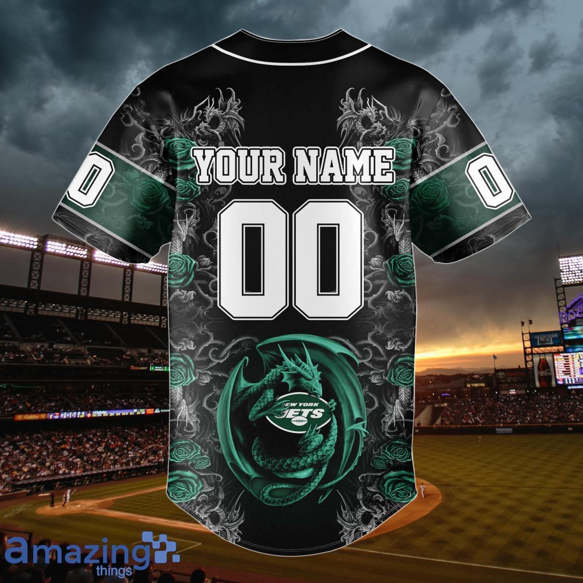 New York Jets Personalized Name & Number NFL Dragon Baseball Shirt