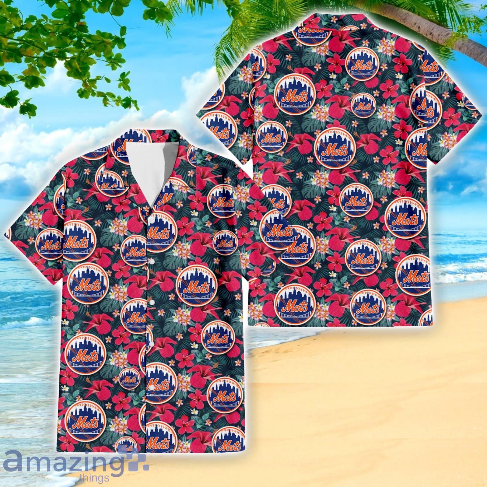 New York Mets Fans Tiny Red Hibiscus Tropical 3D Hawaiian Shirt -  Freedomdesign