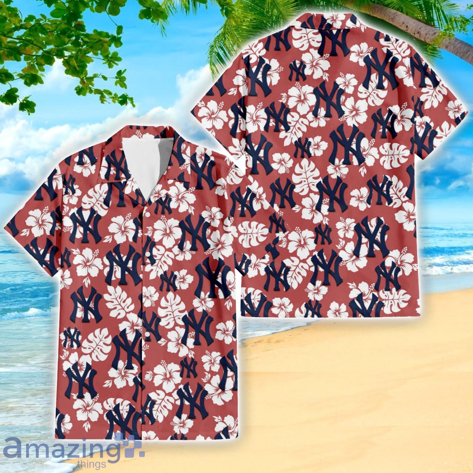 New York Yankees Sport Fans Hibiscus All Over Print 3D Hawaiian Shirt Product Photo 1