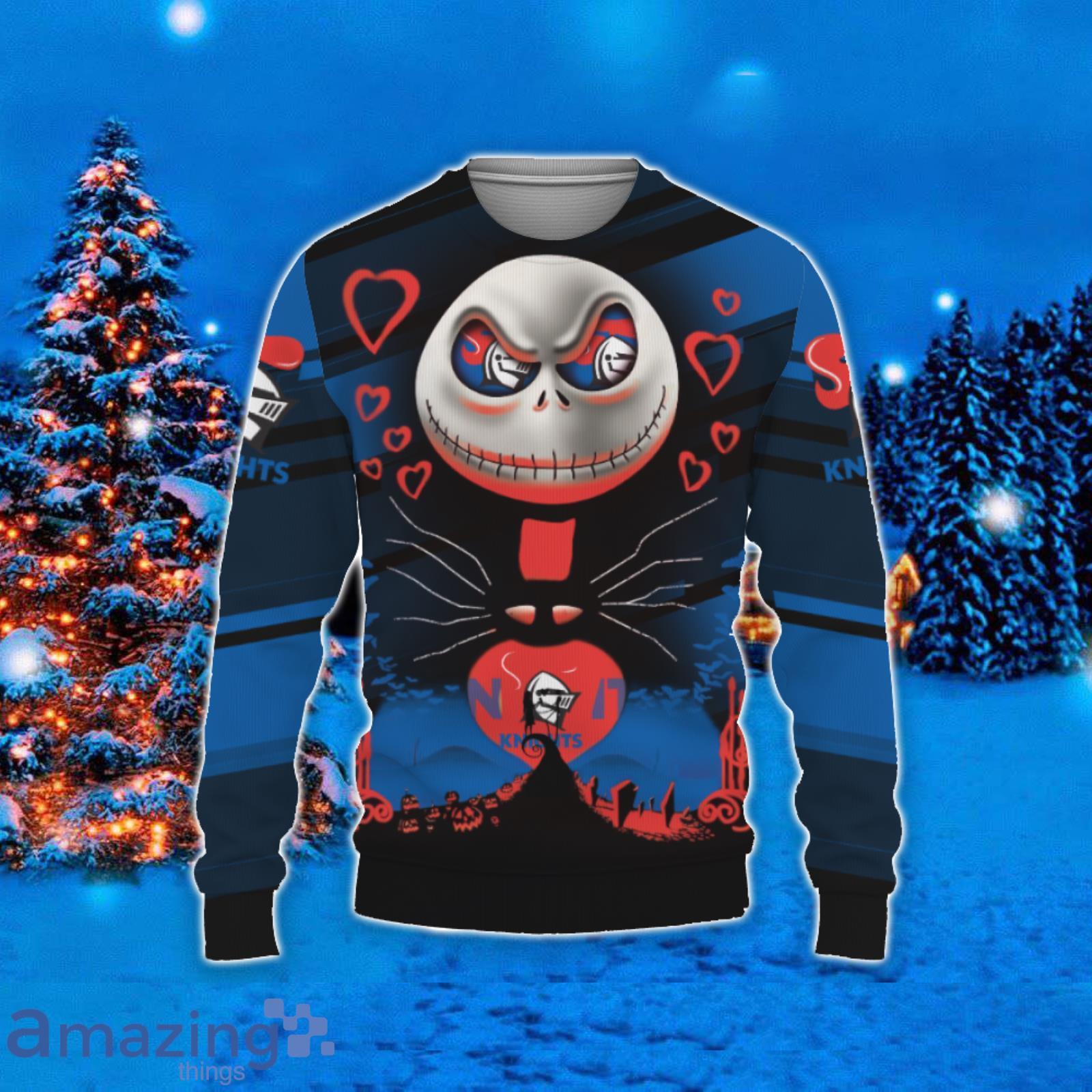 Newcastle Knights Jack Skellington 2023 Ugly Christmas Sweater Product Photo 1