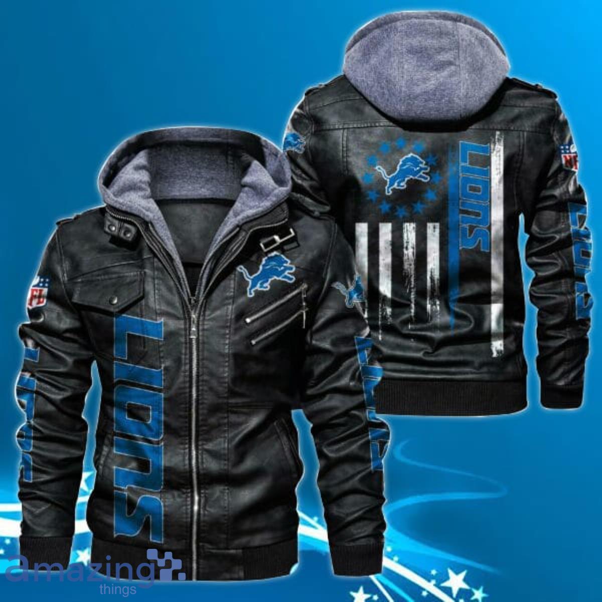 NFL Detroit Lions Leather Jacket Feather Neck Gift For Men And