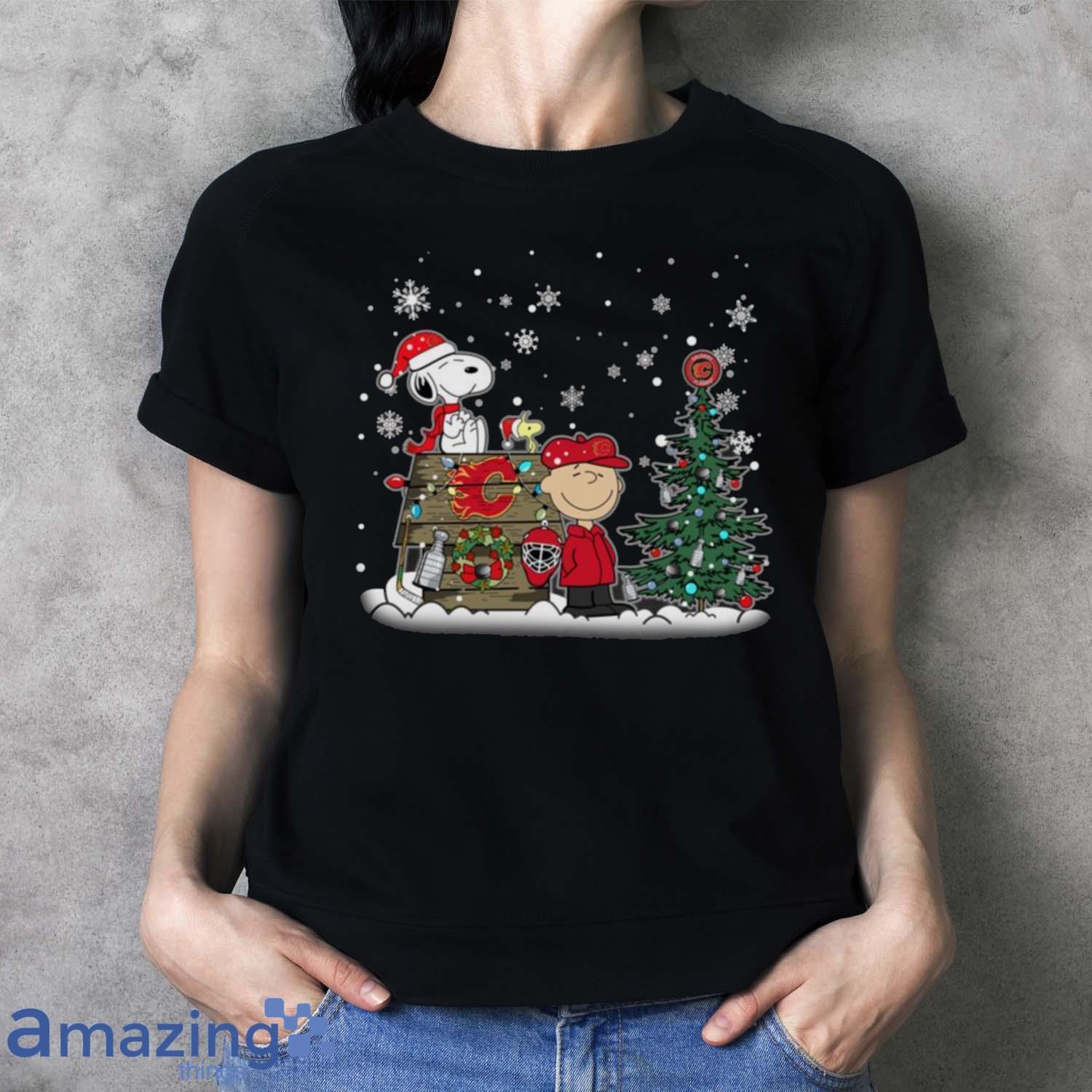 NHL Calgary Flames Snoopy Charlie Brown Woodstock Christmas Stanley Cup Hockey T Shirt Christmas Gift image NHL Calgary Flames Snoopy Charlie Brown Woodstock Christmas Stanley Cup Hockey T Shirt Christmas Gift - Ladies T-Shirt
