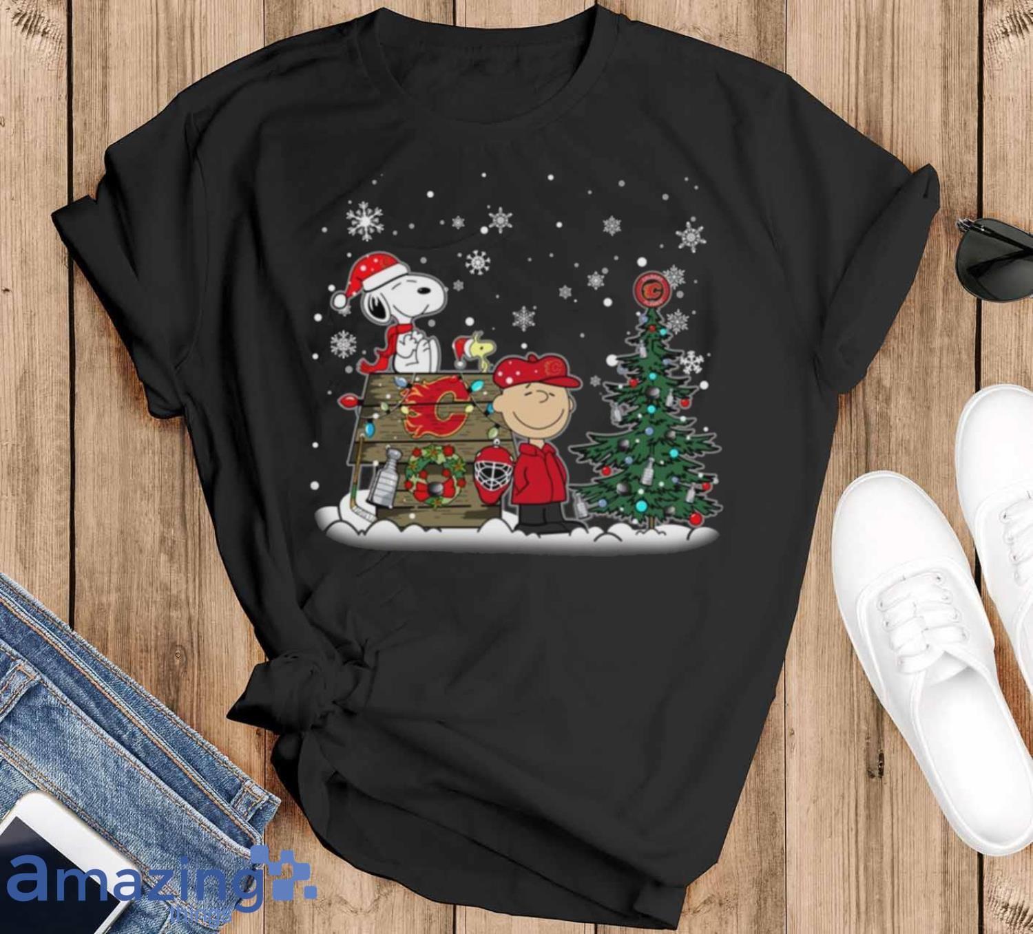 NHL Calgary Flames Snoopy Charlie Brown Woodstock Christmas Stanley Cup Hockey T Shirt Christmas Gift - Black T-Shirt NHL Calgary Flames Snoopy Charlie Brown Woodstock Christmas Stanley Cup Hockey T Shirt Christmas Gift - Black T-Shirt